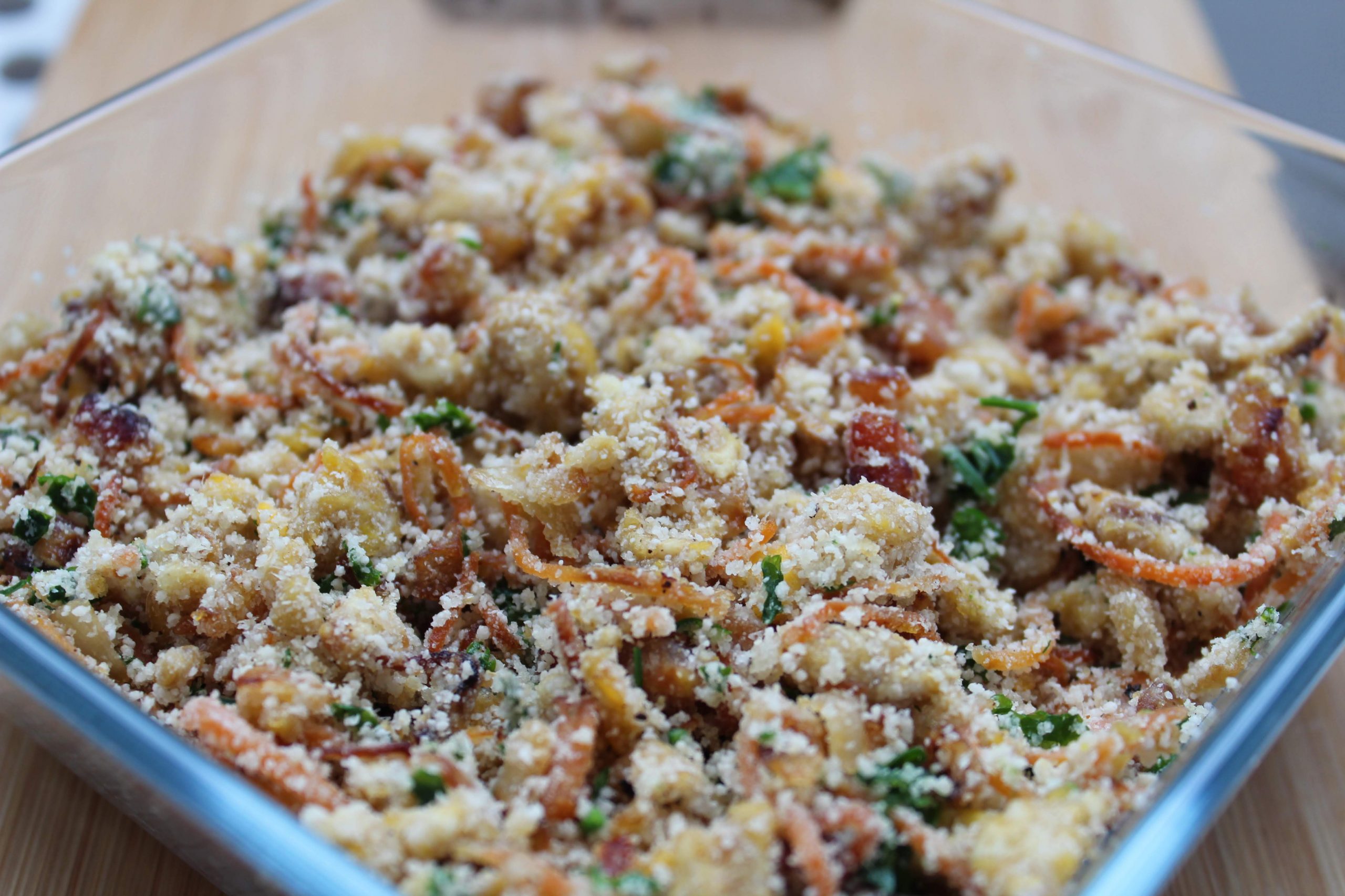 farofa de ovo, bacon e cenoura